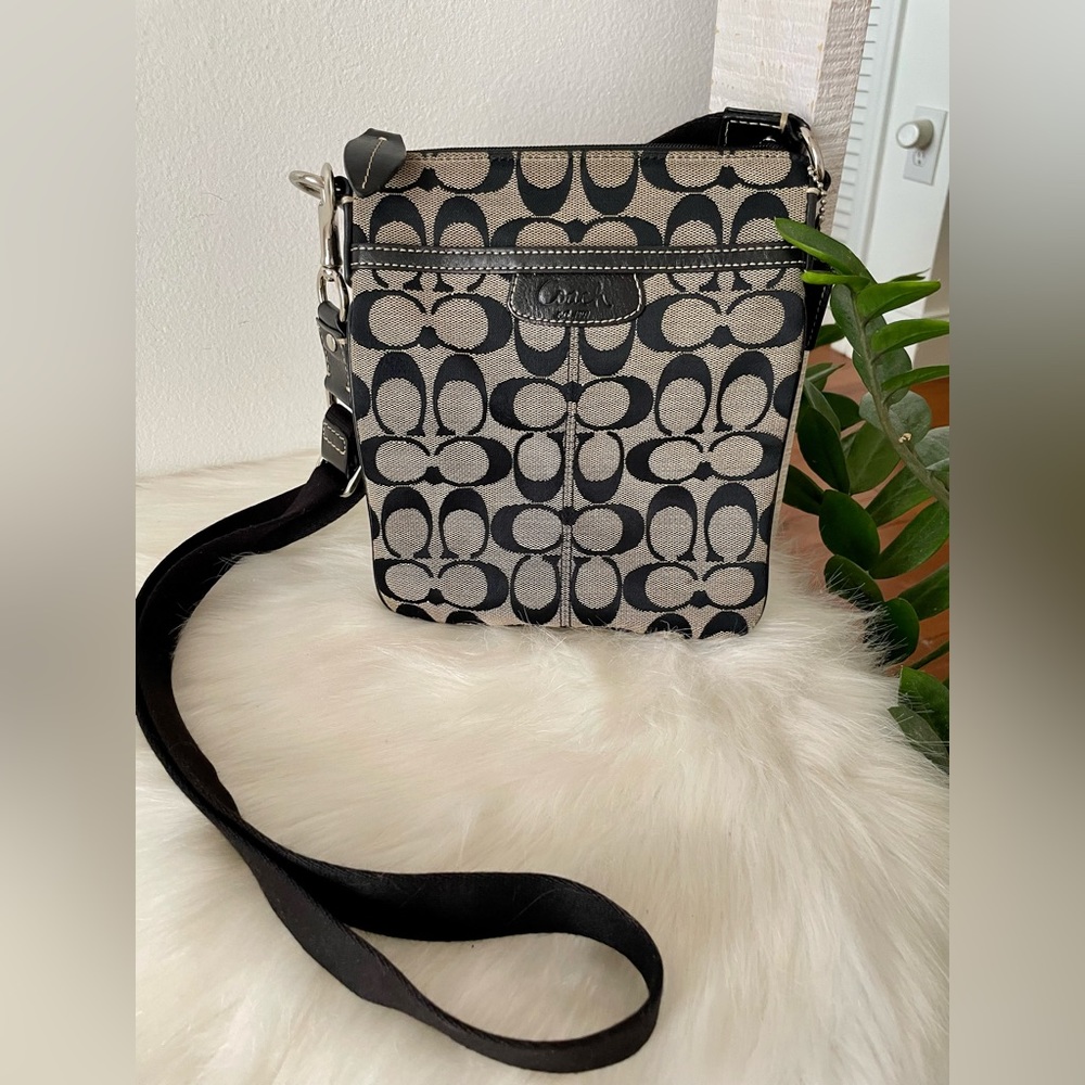 Black Coach Logo Canvas Small Crossbody Purse